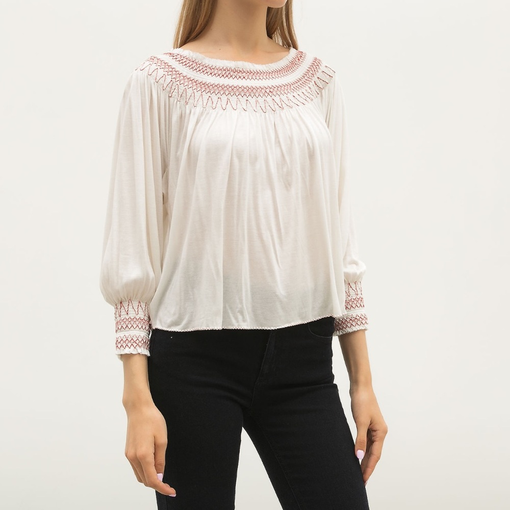 Miu Miu Bohemian Boho Off Shoulder White Peasant Long Sleeve Top